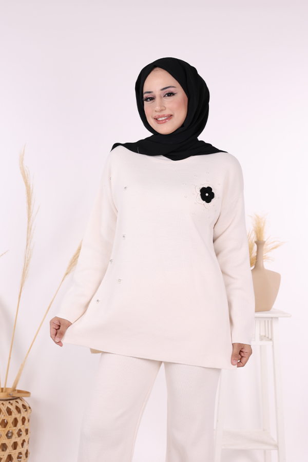 Taş ve Çiçek Detaylı Triko Takım 1655 Taş - 4