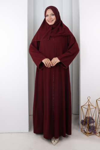 Taşlı Ferace 7091 Bordo
