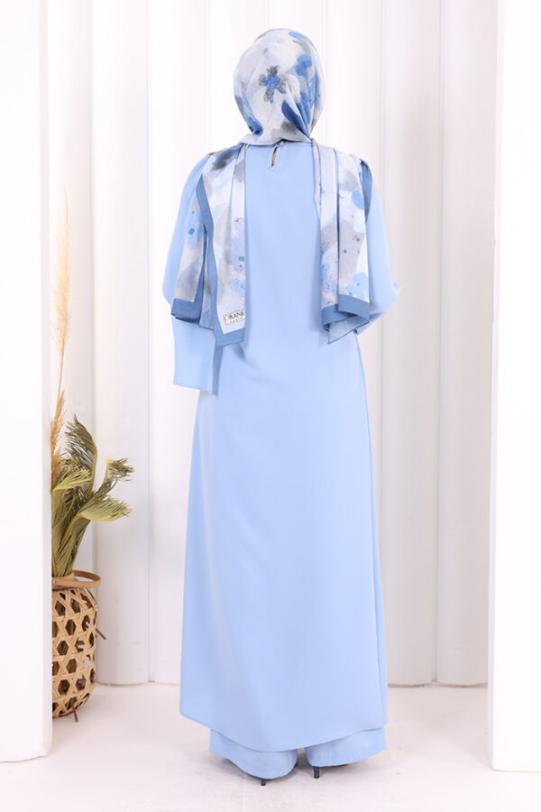 Tek Omuz Gold Toka Detaylı Tunik Pantolon Takım 8698 Bebe Mavisi - 4