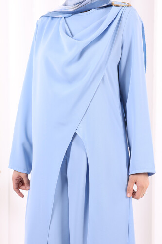 Tek Omuz Gold Toka Detaylı Tunik Pantolon Takım 8698 Bebe Mavisi - 6