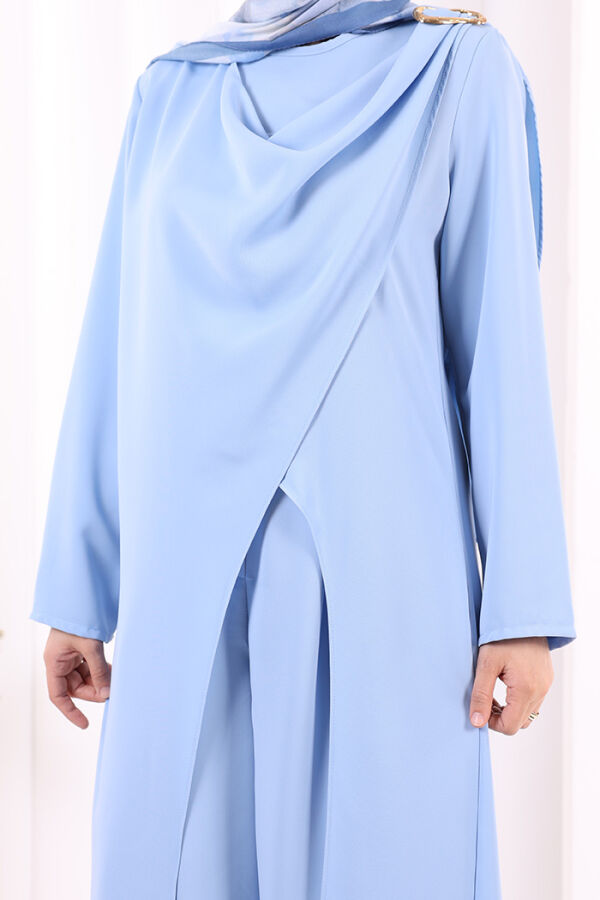Tek Omuz Gold Toka Detaylı Tunik Pantolon Takım 8698 Bebe Mavisi - 6