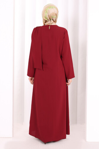 Tek Omuz Gold Toka Detaylı Tunik Pantolon Takım 8698 Bordo - 4