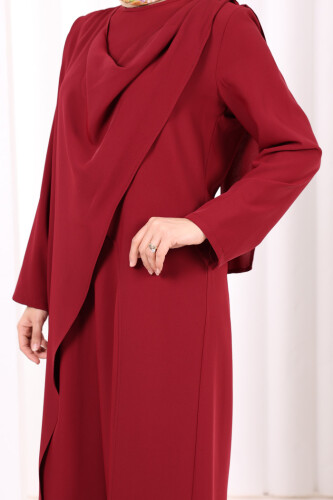 Tek Omuz Gold Toka Detaylı Tunik Pantolon Takım 8698 Bordo - 6