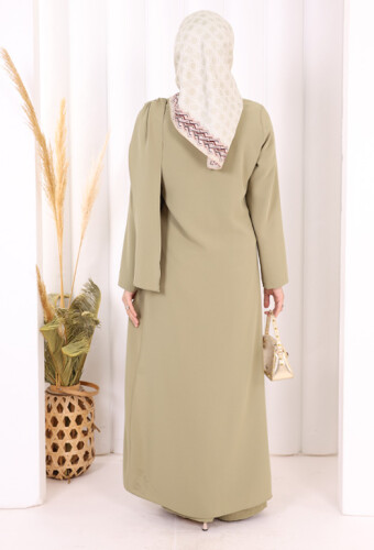 Tek Omuz Gold Toka Detaylı Tunik Pantolon Takım 8698 Haki - 4