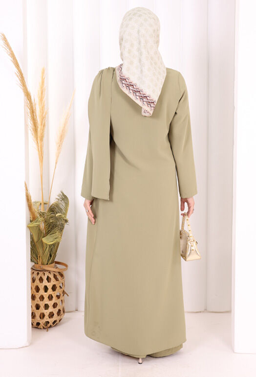 Tek Omuz Gold Toka Detaylı Tunik Pantolon Takım 8698 Haki - 4