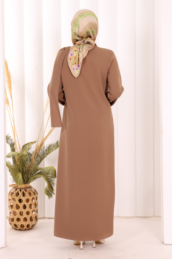 Tek Omuz Gold Toka Detaylı Tunik Pantolon Takım 8698 Kahverengi - 4