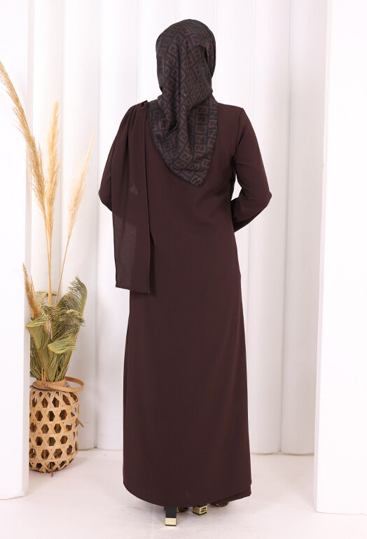 Tek Omuz Gold Toka Detaylı Tunik Pantolon Takım 8698 Kahverengi - 5