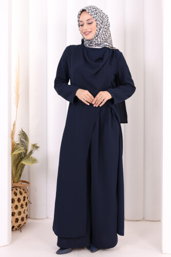 Tek Omuz Gold Toka Detaylı Tunik Pantolon Takım 8698 Lacivert