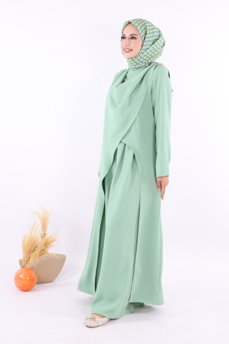 Tek Omuz Gold Toka Detaylı Tunik Pantolon Takım 8698 Mint - 2