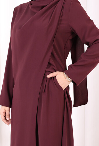 Tek Omuz Gold Toka Detaylı Tunik Pantolon Takım 8698 Mürdüm - 7