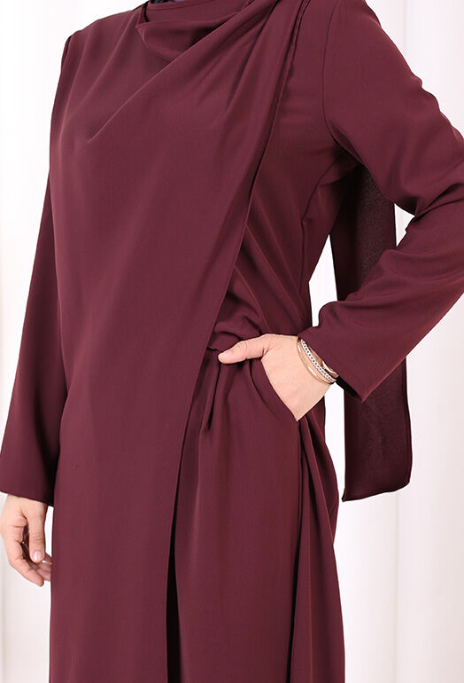 Tek Omuz Gold Toka Detaylı Tunik Pantolon Takım 8698 Mürdüm - 7