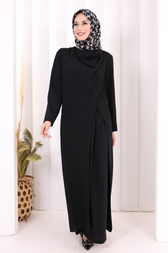 Tek Omuz Gold Toka Detaylı Tunik Pantolon Takım 8698 Siyah - 2