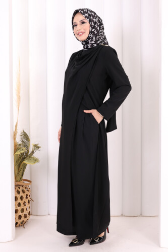 Tek Omuz Gold Toka Detaylı Tunik Pantolon Takım 8698 Siyah - 3