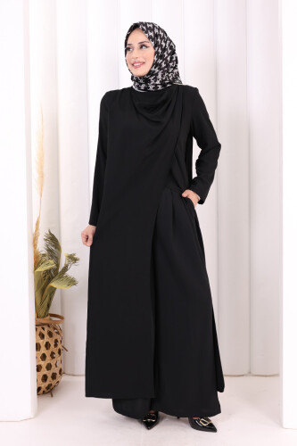Tek Omuz Gold Toka Detaylı Tunik Pantolon Takım 8698 Siyah - 4