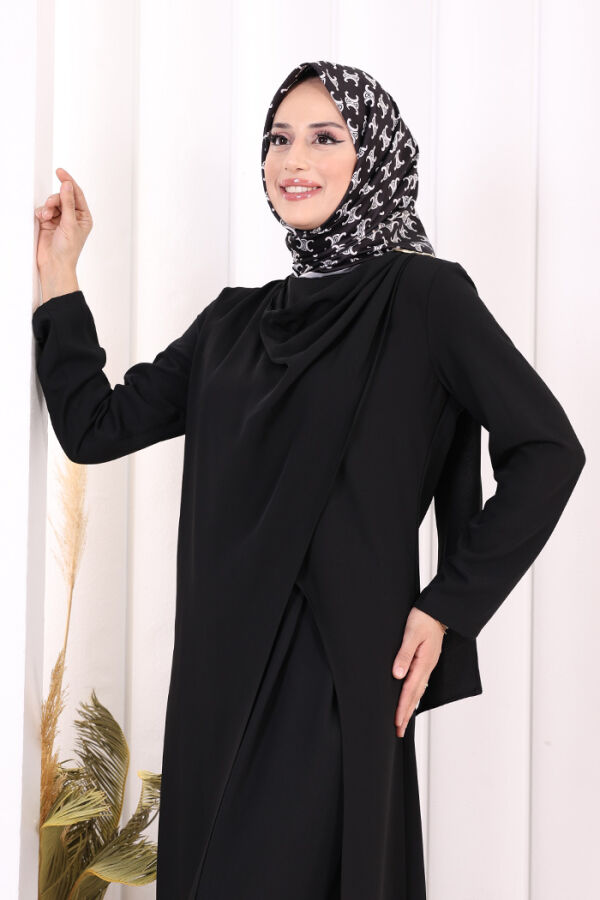 Tek Omuz Gold Toka Detaylı Tunik Pantolon Takım 8698 Siyah - 5