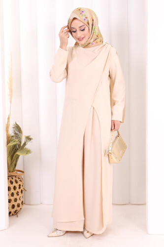 Tek Omuz Gold Toka Detaylı Tunik Pantolon Takım 8698 Taş