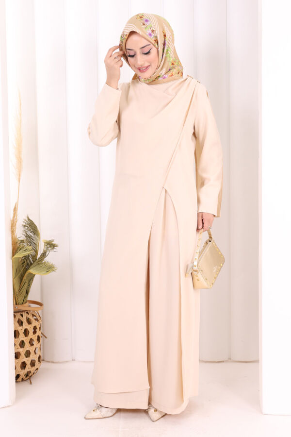 Tek Omuz Gold Toka Detaylı Tunik Pantolon Takım 8698 Taş - 1