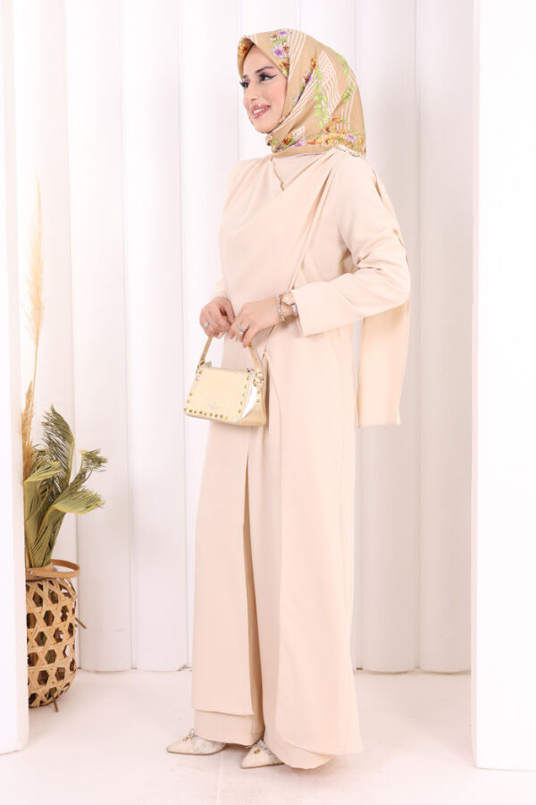 Tek Omuz Gold Toka Detaylı Tunik Pantolon Takım 8698 Taş - 2