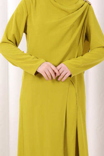Tek Omuz Gold Toka Detaylı Tunik Pantolon Takım 8698 Yağ Yeşili - 6