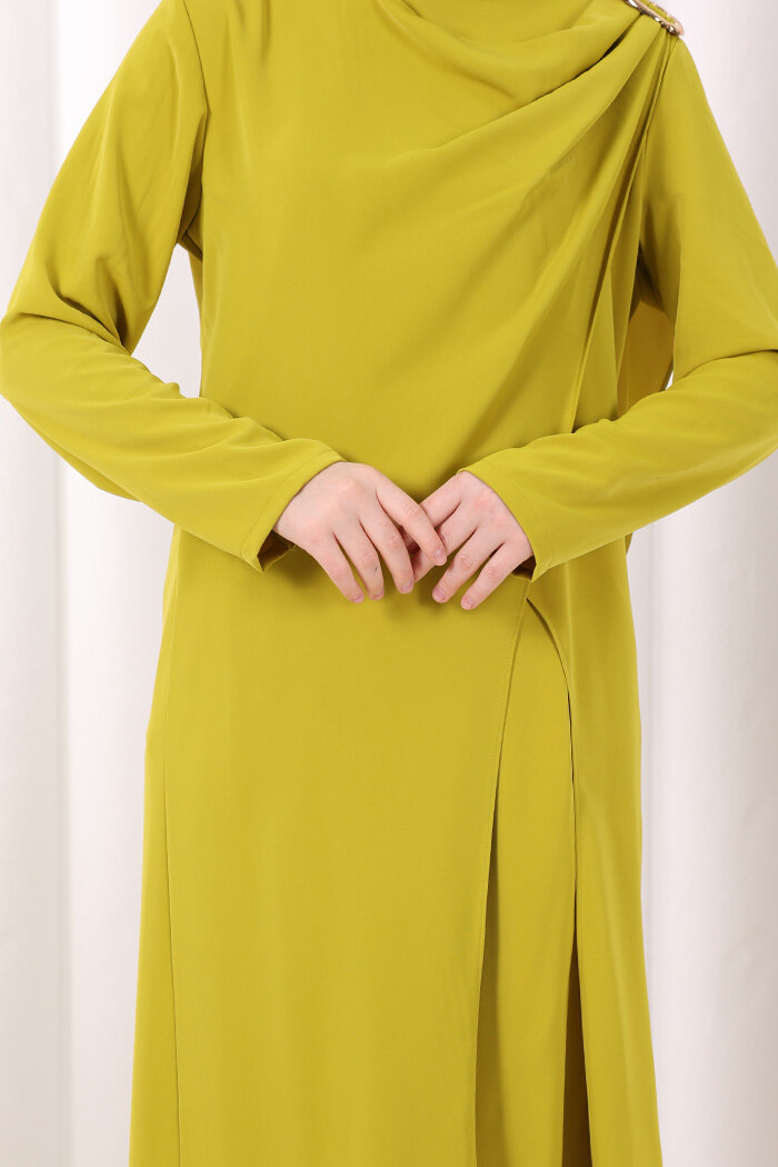 Tek Omuz Gold Toka Detaylı Tunik Pantolon Takım 8698 Yağ Yeşili - 6