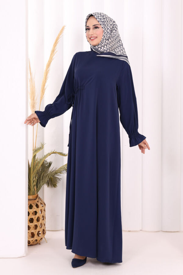 Tek Tarafı Yandan Büzmeli Elbise 6017 Lacivert - 2