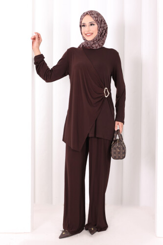 Toka Detaylı İkili Takım 8034 Kahverengi