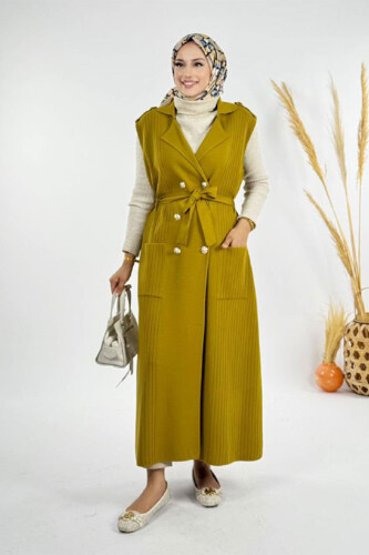 Triko Yelek 18301 Yağ Yeşili - Bym Fashion