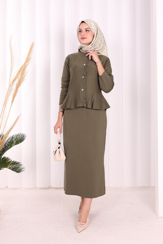 Triko Etek ve Hırka Takım 17040 Haki - Bym Fashion