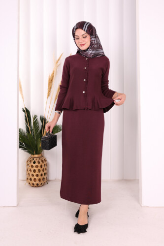 Triko Etek ve Hırka Takım 17040 Mor - Bym Fashion