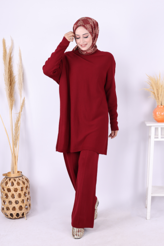Triko Tunik Pantolon Takım 17035 Bordo - Bym Fashion