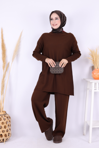 Triko Tunik Pantolon Takım 17035 Kahverengi 