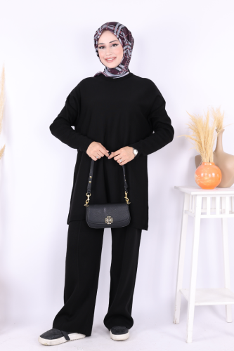 Triko Tunik Pantolon Takım 17035 Siyah - Bym Fashion