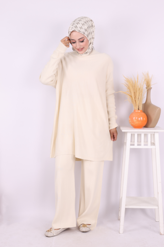 Triko Tunik Pantolon Takım 17035 Taş - Bym Fashion