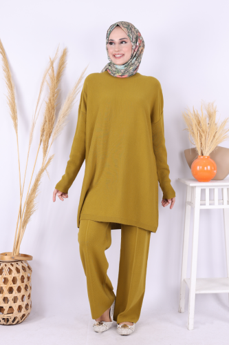 Triko Tunik Pantolon Takım 17035 Yağ Yeşili - Bym Fashion
