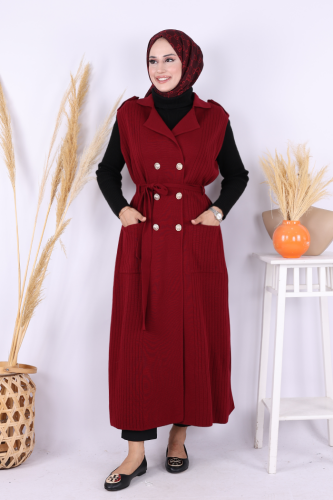 Triko Yelek 18301 Bordo - Bym Fashion