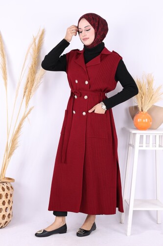 Triko Yelek 18336 Bordo - Bym Fashion