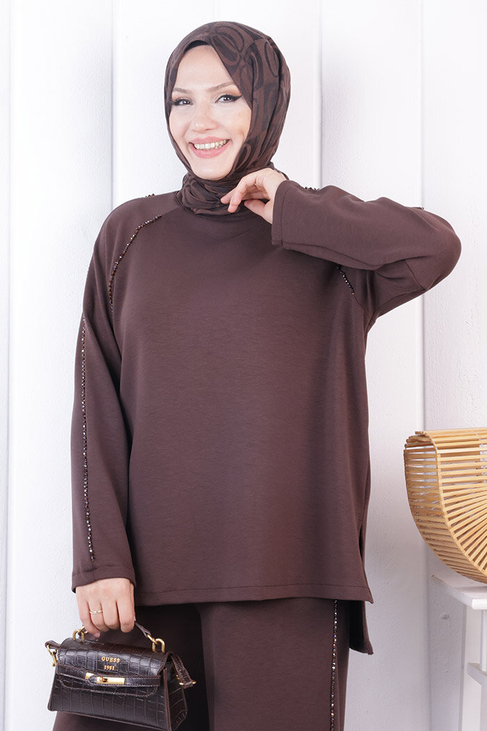 Tunik Pantolon Takım 1213 Kahverengi - 5
