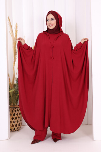 Tunik, Pantolon ve Abaya Üçlü Takım 8663 Bordo - 1