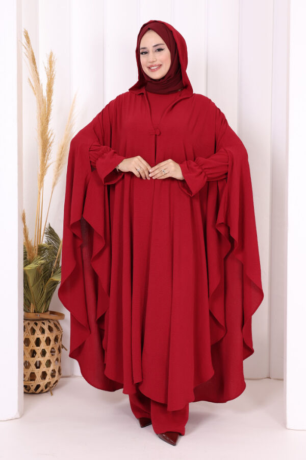 Tunik, Pantolon ve Abaya Üçlü Takım 8663 Bordo - 2