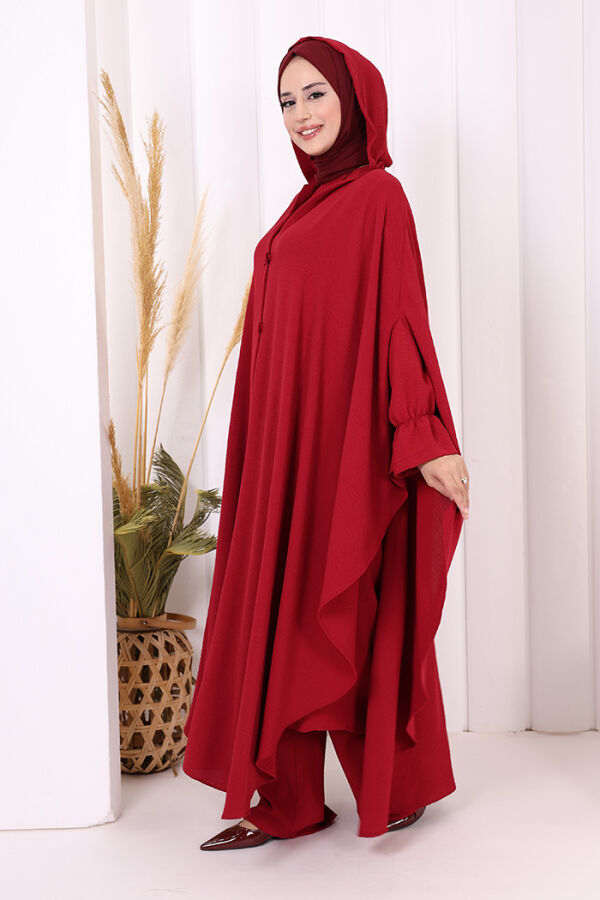 Tunik, Pantolon ve Abaya Üçlü Takım 8663 Bordo - 3