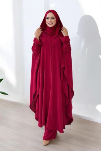 Tunik, Pantolon ve Abaya Üçlü Takım 8663 Bordo - Bym Fashion