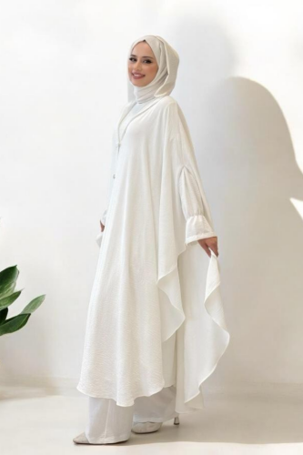 Tunik, Pantolon ve Abaya Üçlü Takım 8663 Ekru - 3