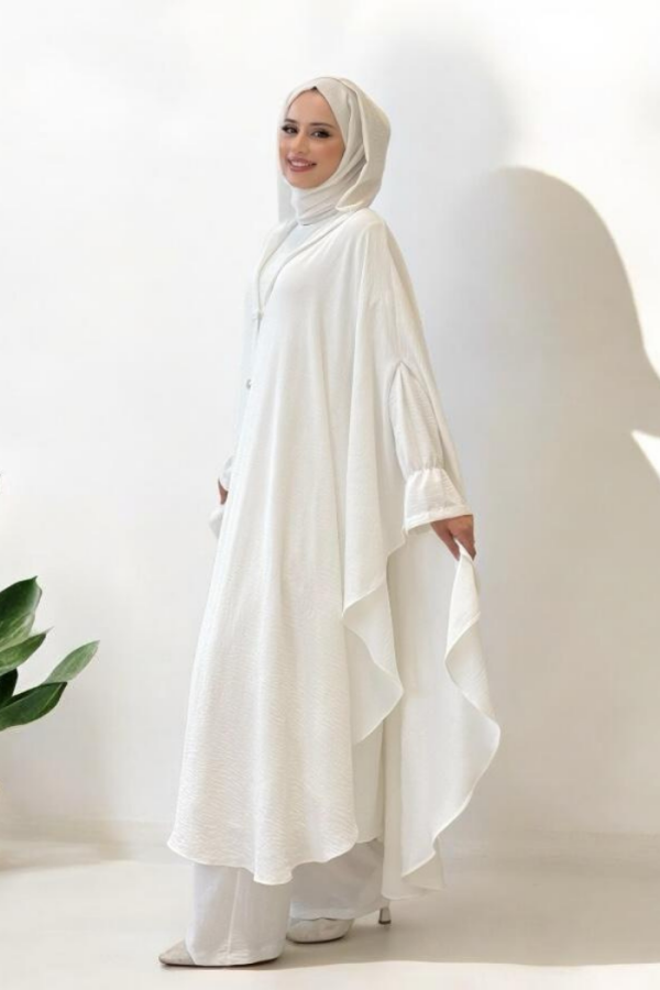 Tunik, Pantolon ve Abaya Üçlü Takım 8663 Ekru - 3