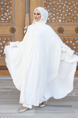 Tunik, Pantolon ve Abaya Üçlü Takım 8663 Ekru - 3