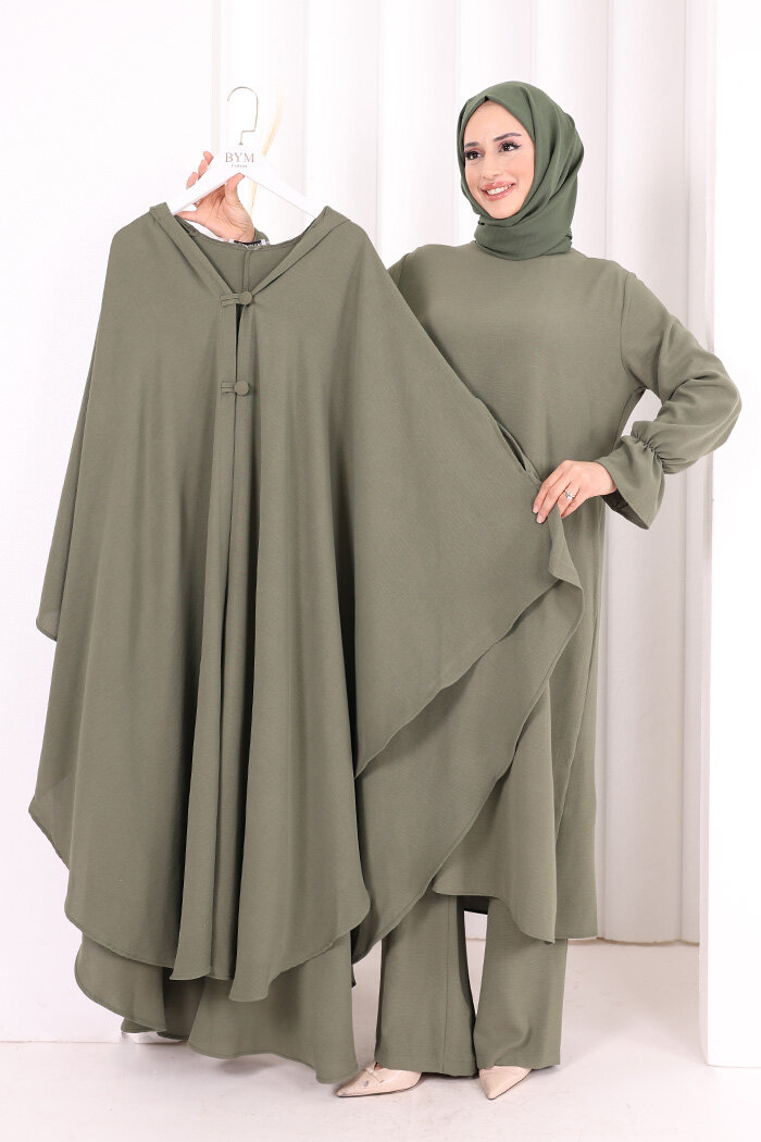 Tunik, Pantolon ve Abaya Üçlü Takım 8663 Haki - 1