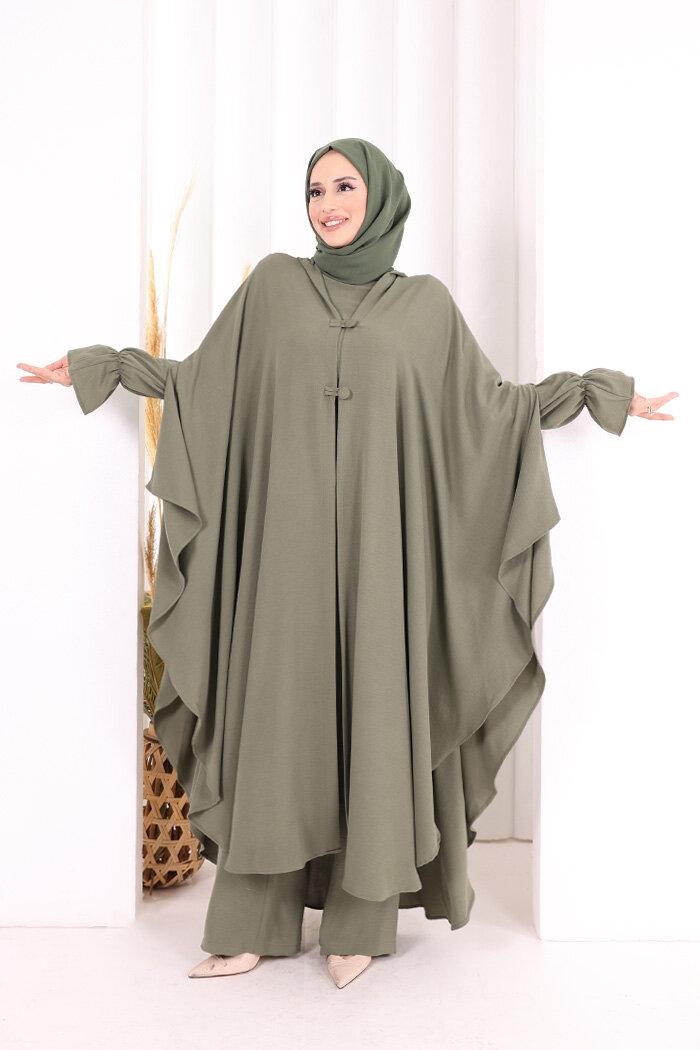 Tunik, Pantolon ve Abaya Üçlü Takım 8663 Haki - 2