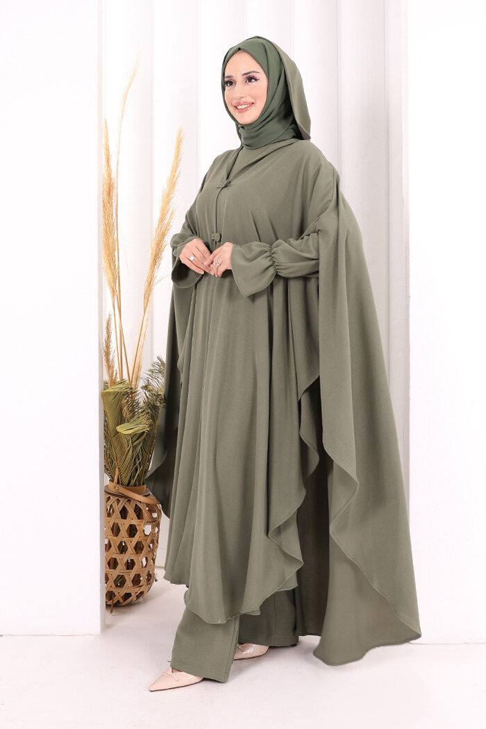Tunik, Pantolon ve Abaya Üçlü Takım 8663 Haki - 3