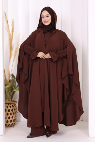 Tunik, Pantolon ve Abaya Üçlü Takım 8663 Kahverengi - 1