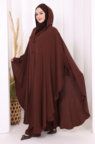 Tunik, Pantolon ve Abaya Üçlü Takım 8663 Kahverengi - 4