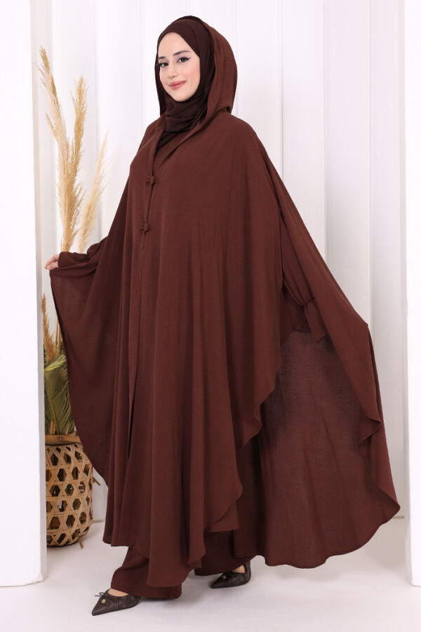 Tunik, Pantolon ve Abaya Üçlü Takım 8663 Kahverengi - 4